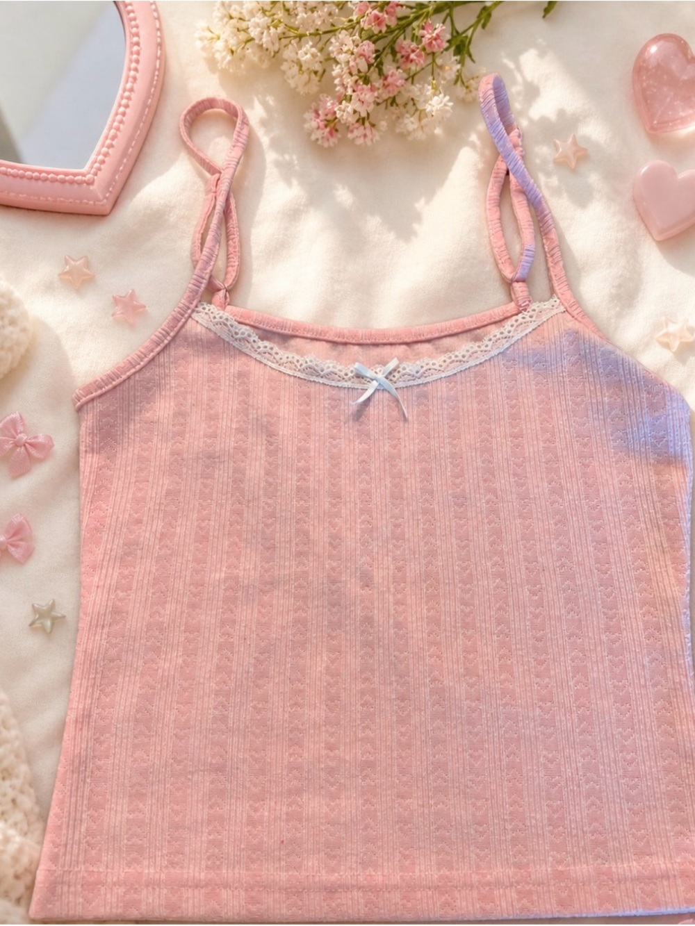 Edikted Pink Lace-Trim Knit Cami Top